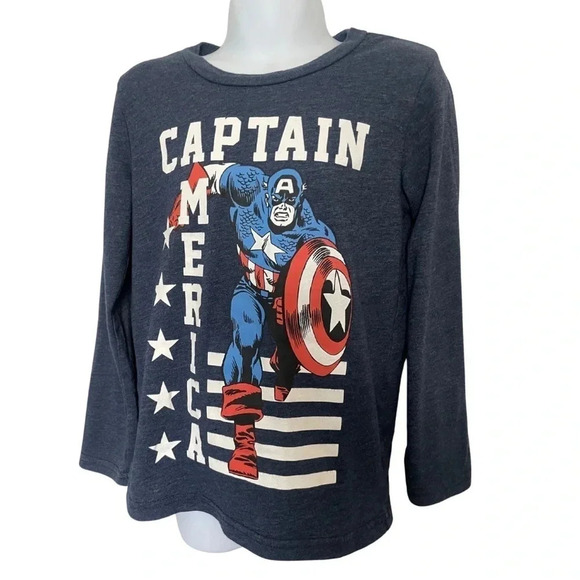 Captain America Marvel Graphic Boys Long Sleeve Crew Neck Tee Size 6 - Picture 4 of 6